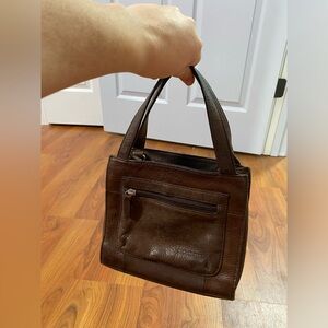 FOSSIL brown genuine pebbled leather 2 straps mini purse zipper pockets bag